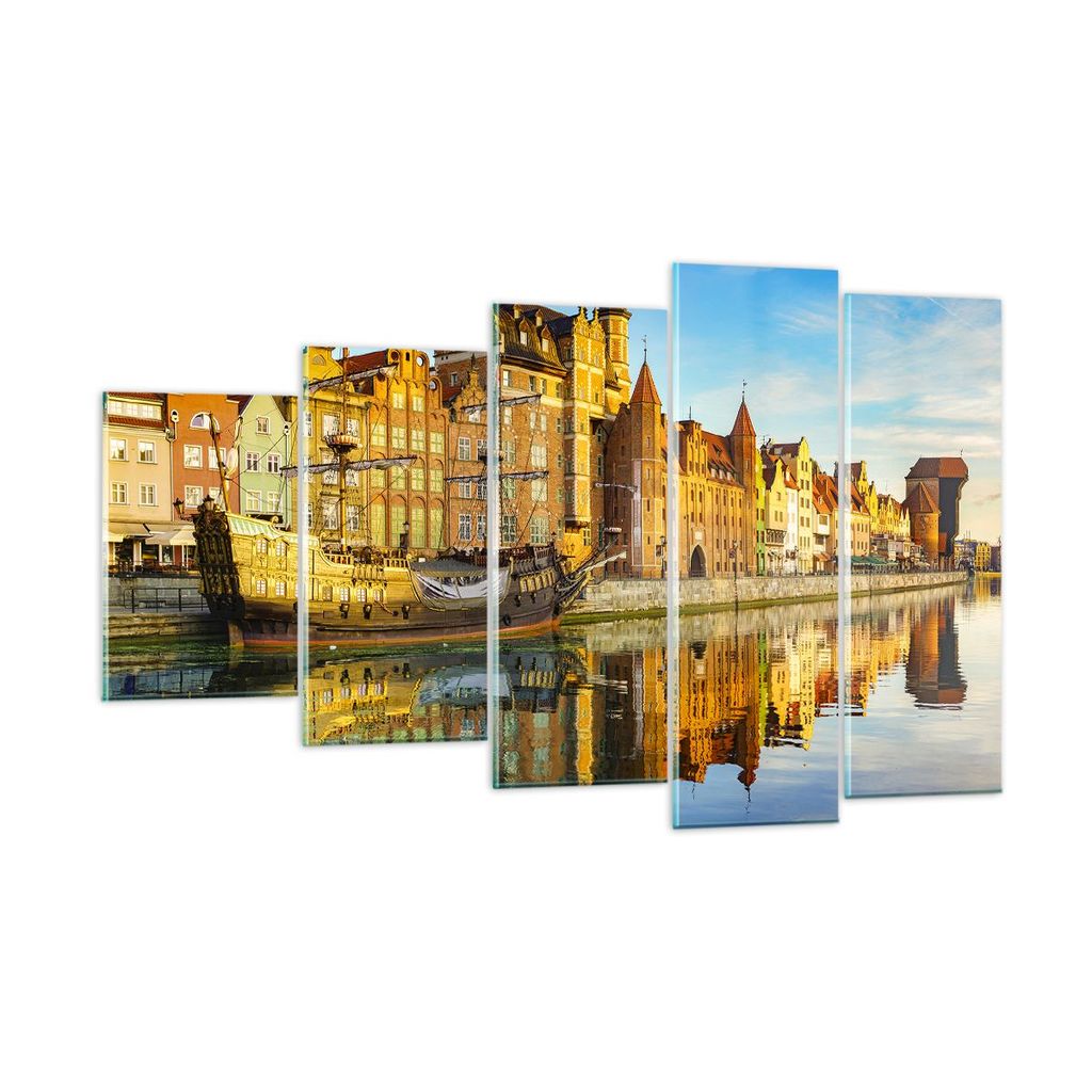 Bilder auf glas - Schiff Fluss Architektur Geschichte - 100x60cm - Glasbilder - Wandbilder - Kunstdruck - Wanddekoration aus Glas - Glas Bilder - W...