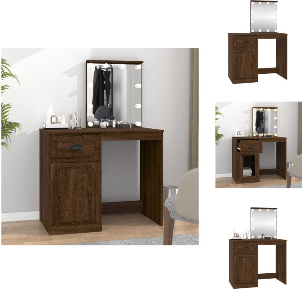 vidaXL Schminktisch mit LEDs Braun Eiche 90x50x132,5 cm Holzwerkstoff - Schminktische