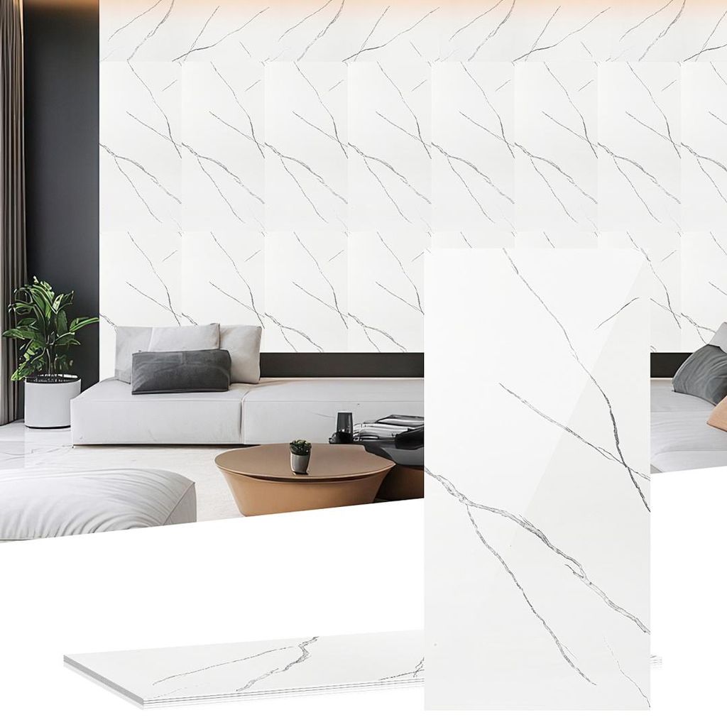 Peviasot Wandpaneele 120×60 cm, weiß marmoriert, Verbundwerkstoff – 8er-Set