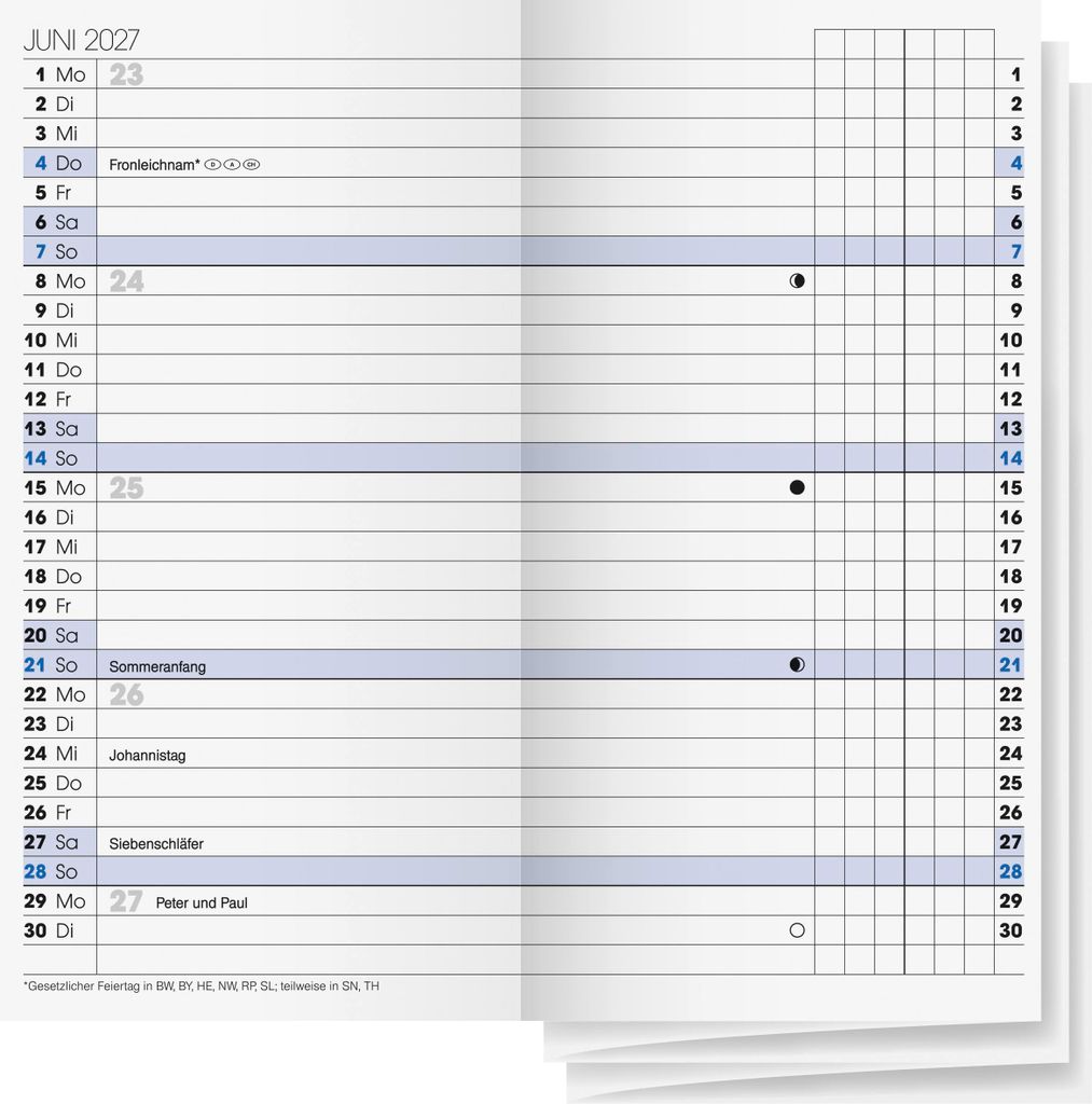 2027 BRUNNEN Faltkalender 8x15cm 2S/1M Einlage Produktbild 