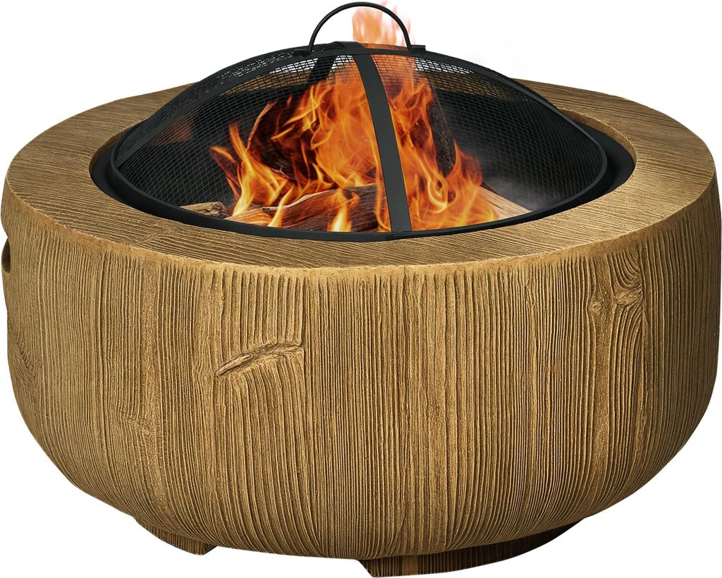 Feuerschale im Baumstumpf-Design. Funkengitter. Kohlerost. Schš¹rhaken. ?61.5 x 39 cm