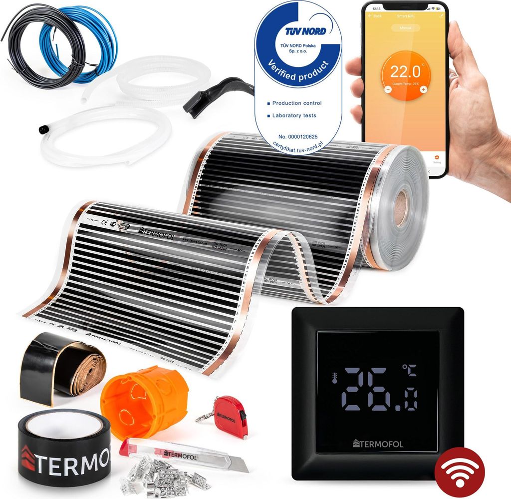Termofol Elektrische Heizfolie mit Thermostat H6 WiFi, Schwarz, 80 W/m², 32m²
