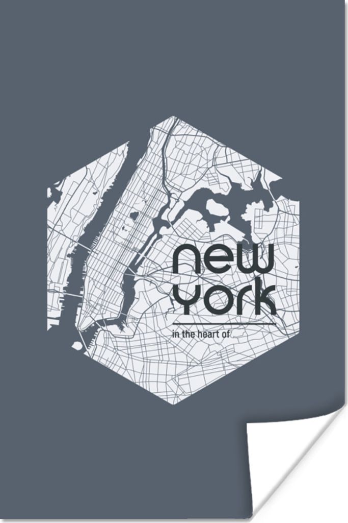 MuchoWow Poster New York - Karte - Fluss 80x120 cm - Papierdruck