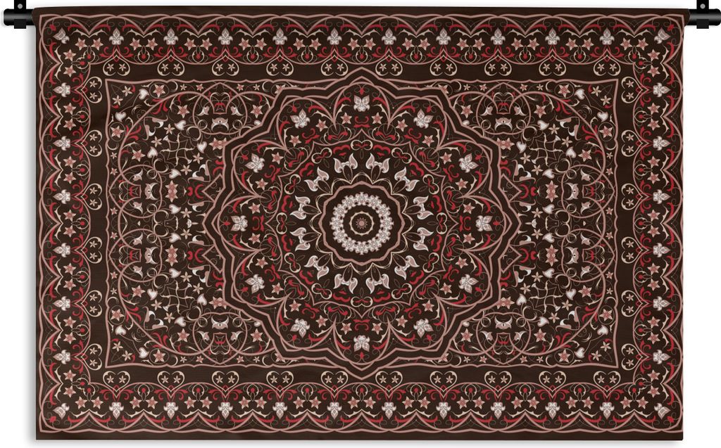 MuchoWow Wandteppich Wandbehang Muster - Mandala - Teppich - Rot 90x60 cm Tapisserie Dekoration Wandtuch - Wandskulpturen - Bildteppich