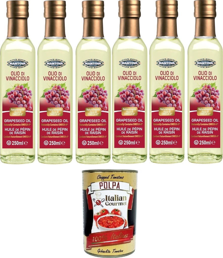 Fratelli Mantova Traubenkernöl 6x250 ml – Nutrazeutisches Öl – 100% natürlich und 100% rein – Gesundheit und Wohlbefinden – natürlich r...