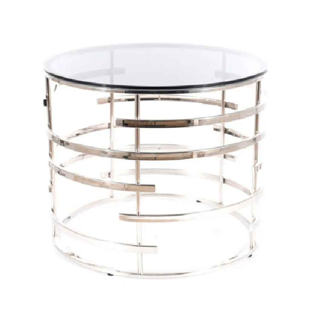 Table basse rectangulaire en verre et métal argenté série LAMBRO - 2
