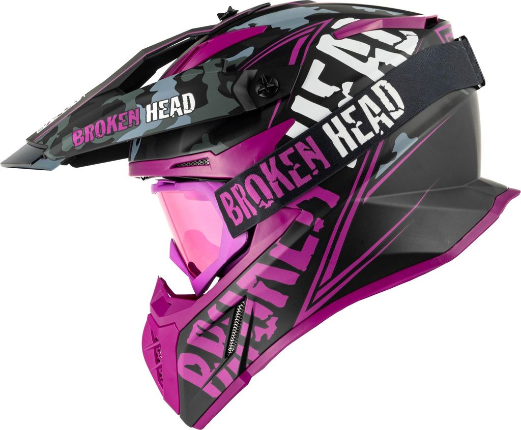 Broken Head Crosshelm Squadron Rebelution V3 Pink + MX-2 Brille Pink Verspiegelt : S (55-56 cm) Größe: S (55-56 cm)