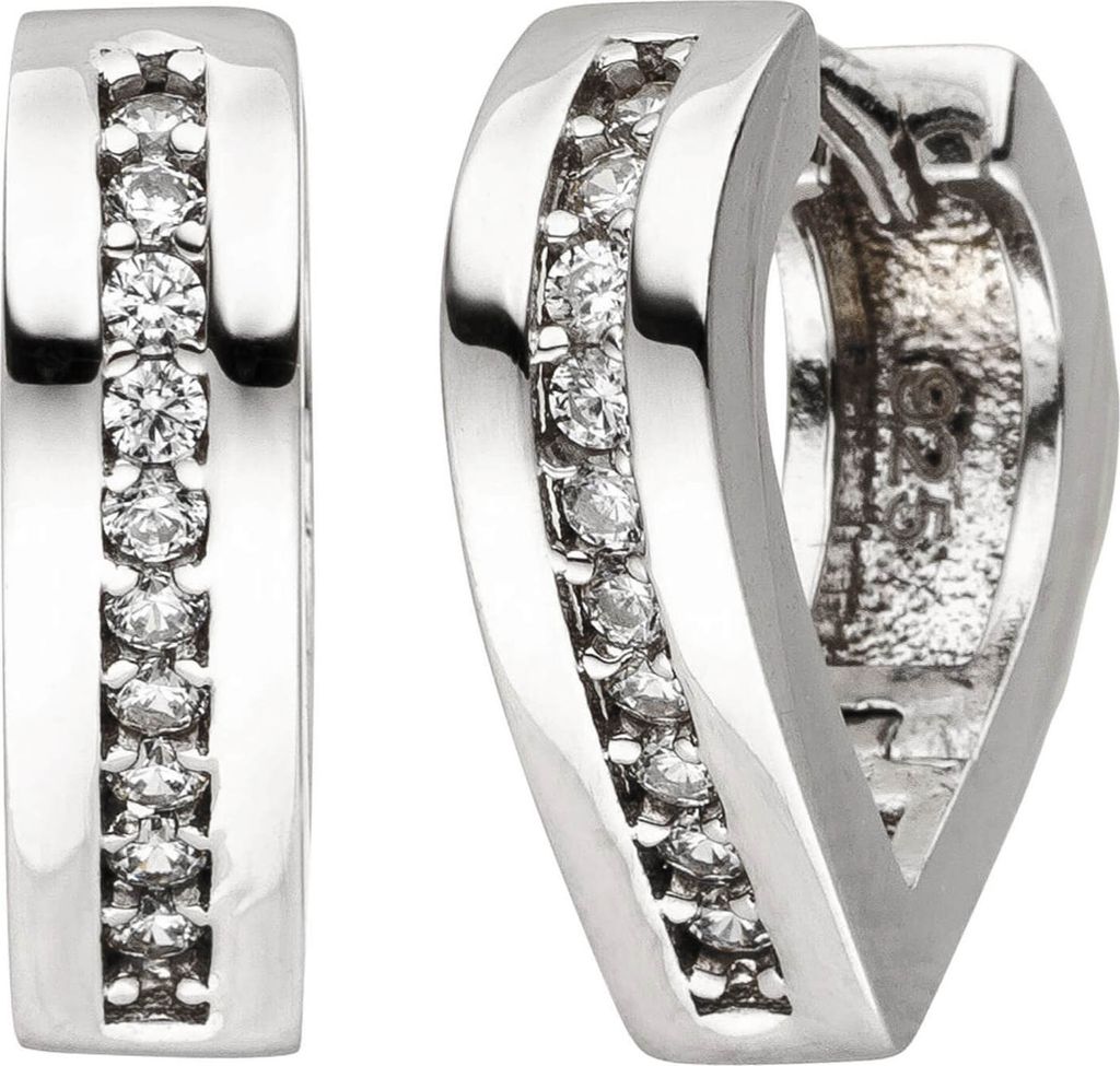 Paar Creolen 13,3x3,8mm spitz-oval 925 Silber 20 Zirkonia Ohrringe Ohrschmuck