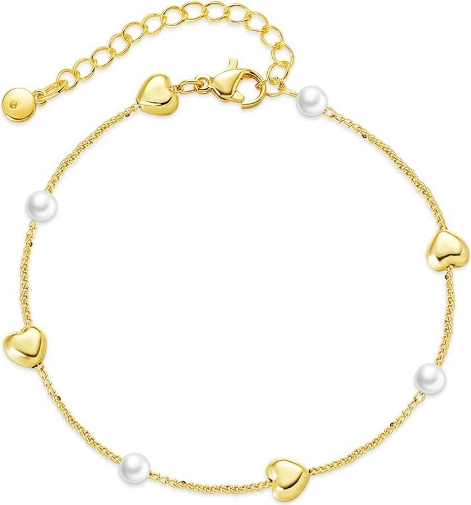 Elegantes Gold Armband Teresa mit Herzchen und Perlen für Damen KP20960