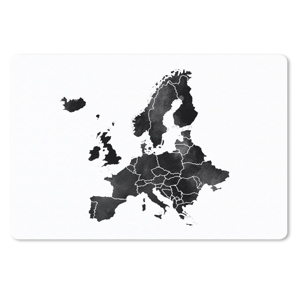 MuchoWow Schreibtischunterlage Eurocard in dunkler Aquarellfarbe - schwarz und weiß 60x40 cm - XXL Mauspad - Großes Mauspad