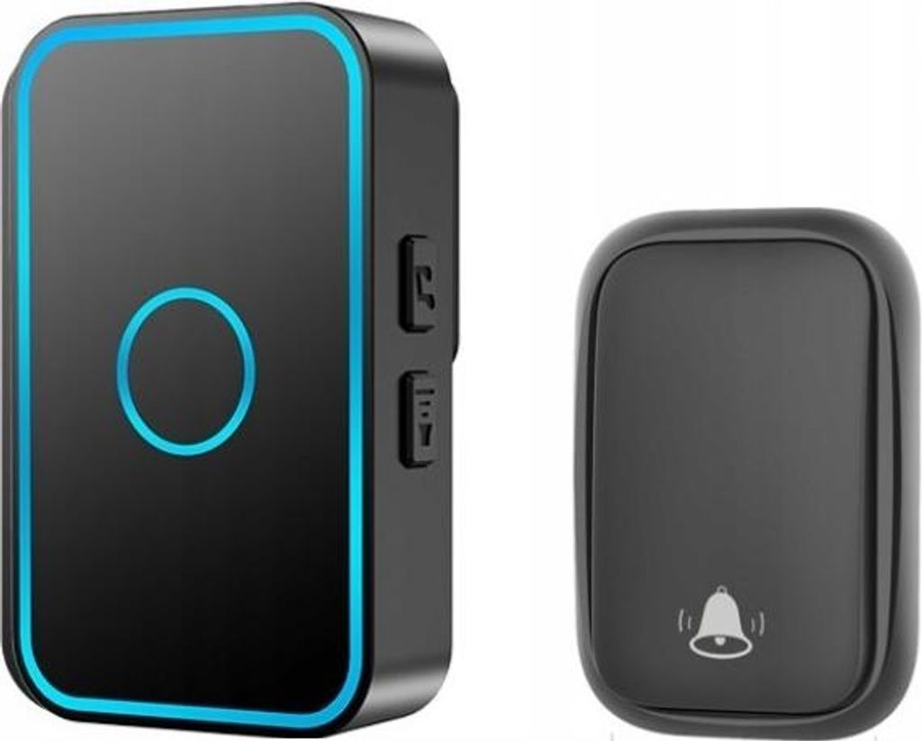 Rosfix Funkklingel Schwarz – Kabelloser Türgong mit LED & 60 Melodien | 300m Reichweite, IP55, -30°C bis 60°C | 110dB, 5 Lautstärkestufen