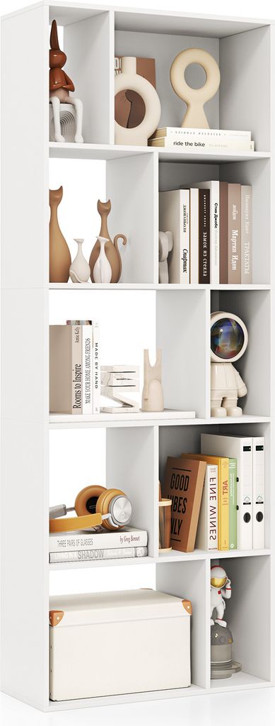 COSTWAY 5-stufiges Bücherregal, Bücherregal Home Organizer Display-Regal, Holz-Aufbewahrungsregal mit 10 Fächern, Freistehender Raumteiler weiß