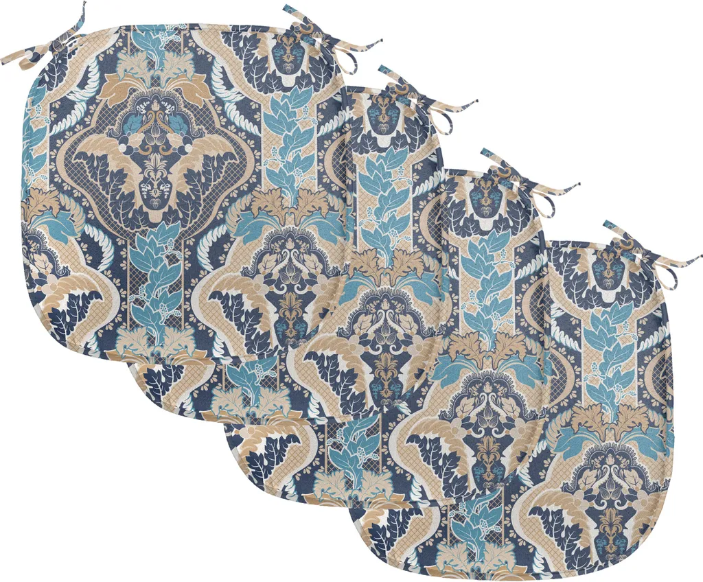ABAKUHAUS Lot de 4 Coussins de Chaise Asiatiques 40x40cm Beige et Bleu