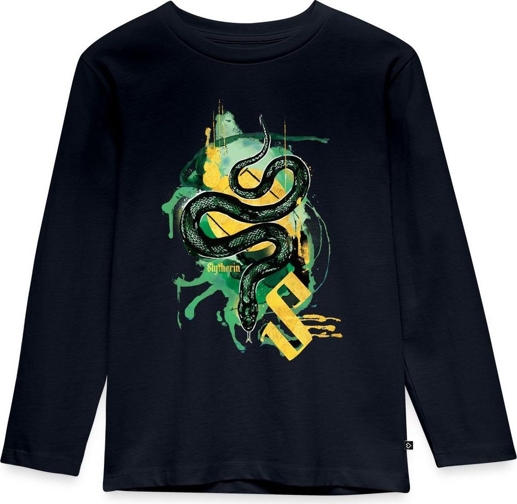 Spreadshirt Harry Potter Haus Slytherin Schlange Kinder Premium Langarmshirt, 122/128 (6 Jahre), Navy