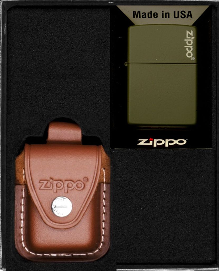 ZIPPO Feuerzeug-Set GREEN MATTE LOGO Geschenk No4