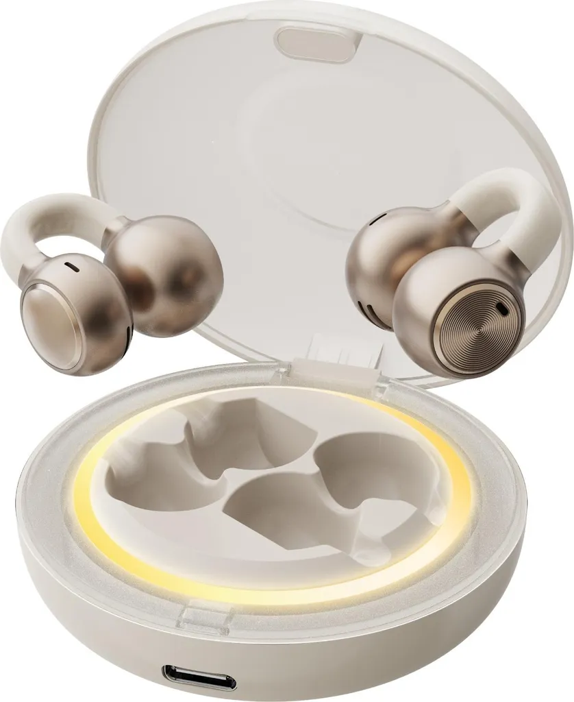 Écouteurs Bluetooth IPX4 Beige avec Son HiFi et Technologie Ouverte