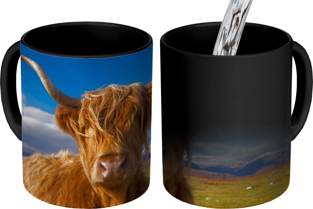 MuchoWow Zauber Tasse Zaubertasse Magic Schottische Highlander - Tiere - Gras 350 ml Farbwechsel Becher Geschenk Geschenkidee - Magic-Tasse - Fot...