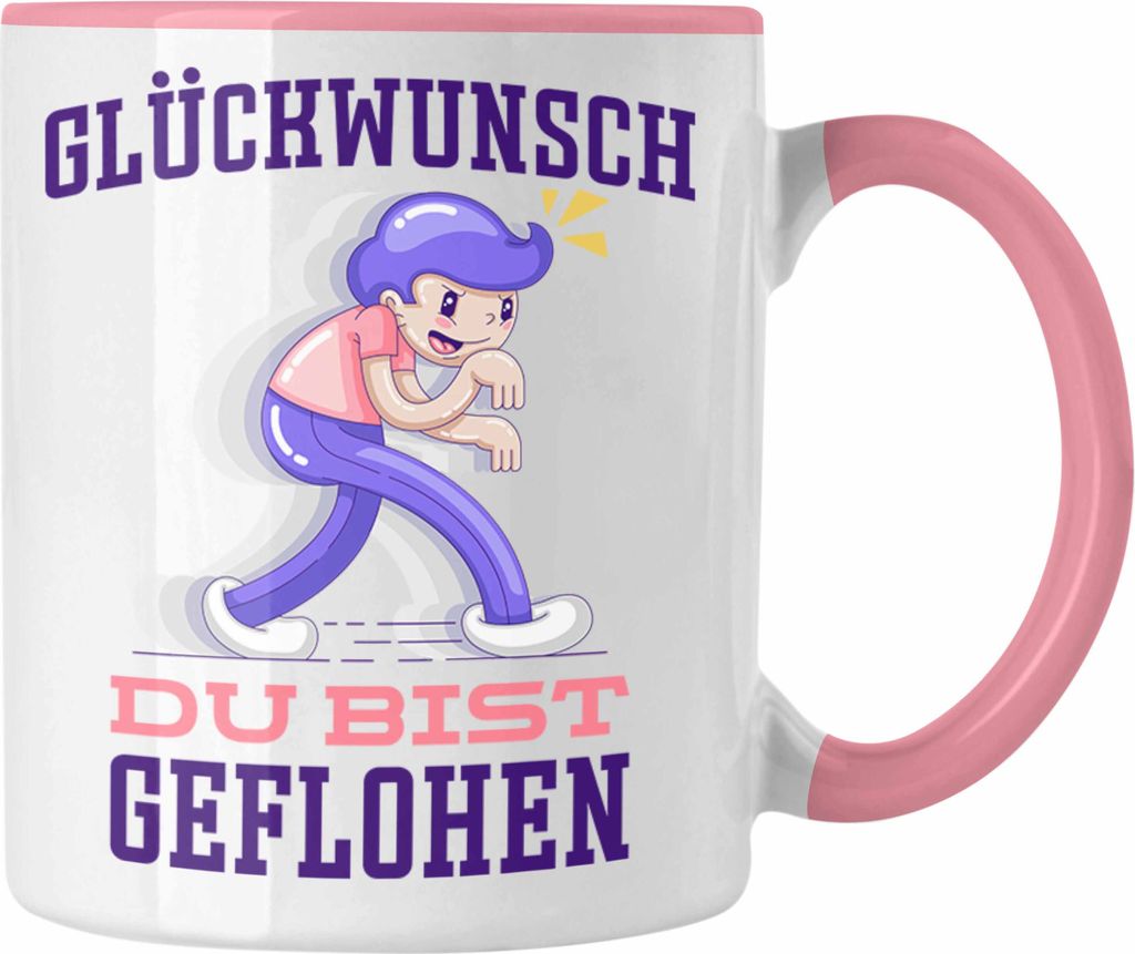 Trendation - Glückwunsch Du Bist Geflohen Tasse Jobwechsel Abschied Abschiedsgeschenk Lustiger Spruch (Rosa)