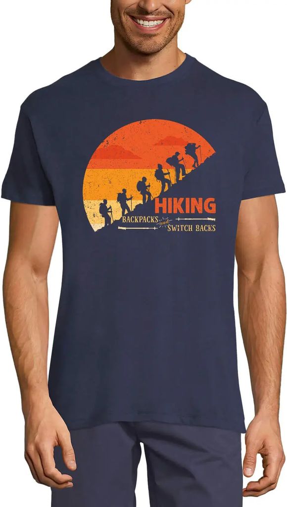 Herren Grafik T-Shirt Wanderrucksäcke und Switch Backs – Hiking Backpacks And Switch Backs – Öko-Verantwortlich Vintage Jahrgang Kurzarm Lust...