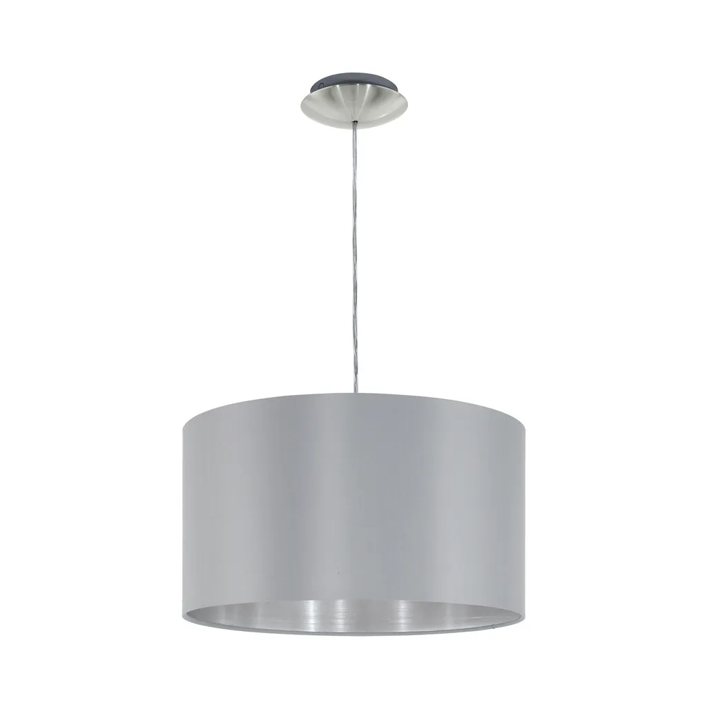Lustre Suspension Moderne Maserlo en Tissu Gris et Acier Nickelé Eglo