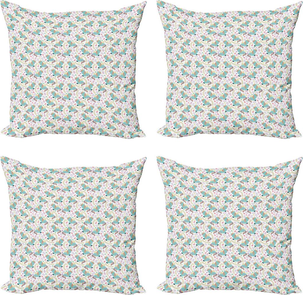ABAKUHAUS Einhorn Kissenbezug Set (4 Stück), Fairytale Creature, Moderner Doppelseitiger Digitaldruck, 40 cm x 40 cm, Mehrfarbig