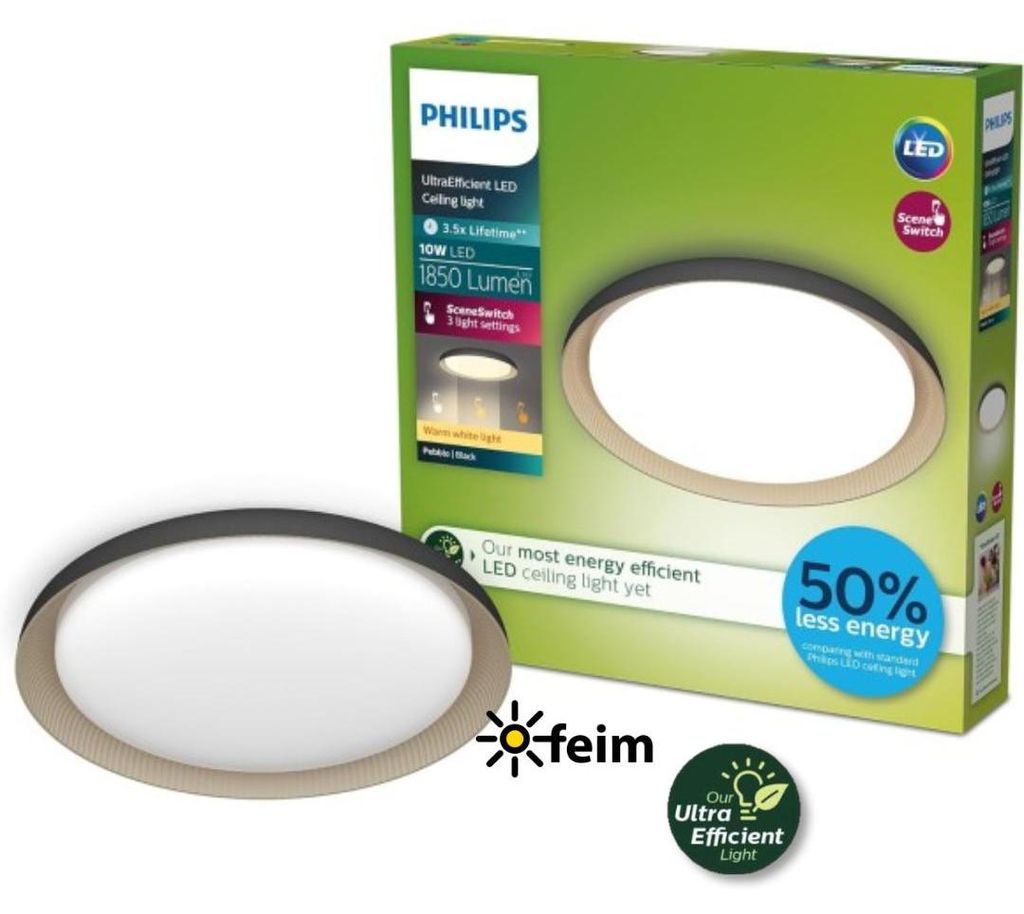 Philips Deckenleuchte, 10 W, LED, 1850 lm, IP20, Schwarz
