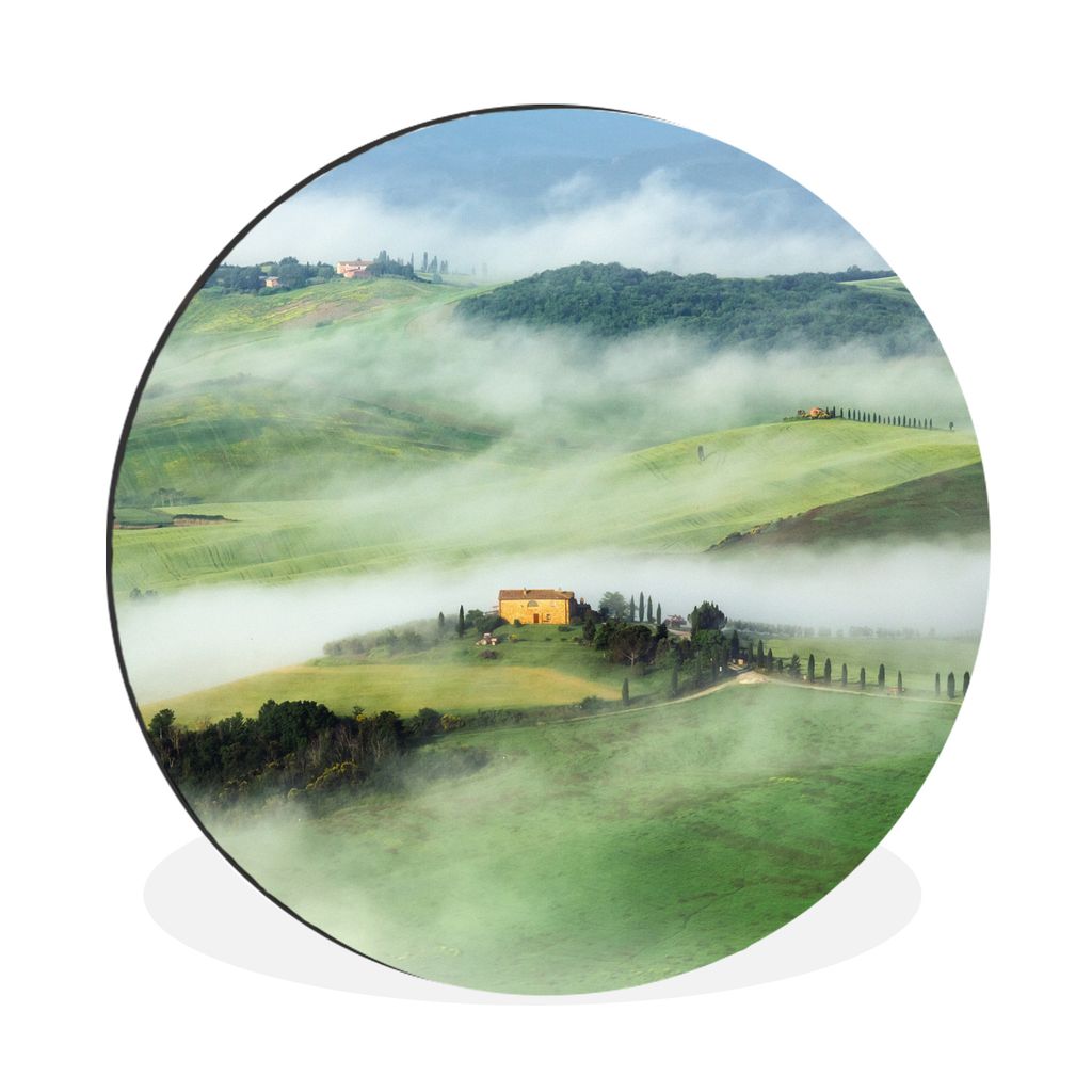 MuchoWow Aluminium Wandkreis Berg - Nebel - Landschaft - Toskana Ø 60 cm Wanddeko Modern Wohnzimmer - Wand Kreis - Wandbild - Schlafzimmer - Alu...