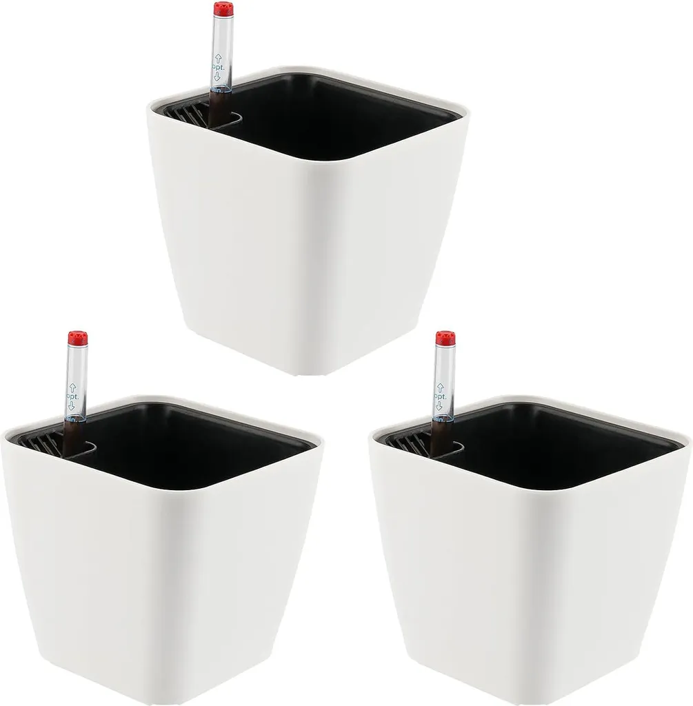 Kit 3 pots carrés pour intérieur et extérieur avec gestion d'eau facile