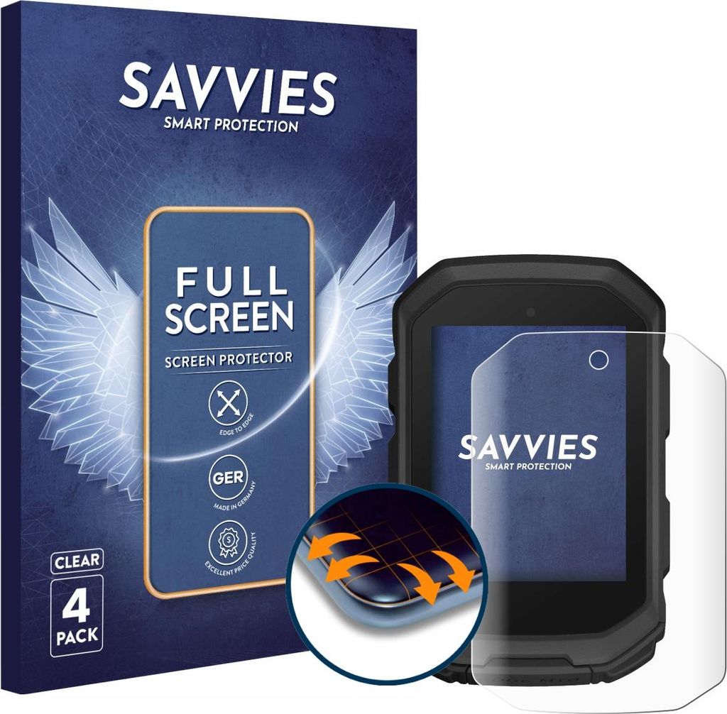 4x Savvies Fullscreen Schutzfolie für Garmin Edge MTB Displayschutz Folie Fullcover Klar Transparent