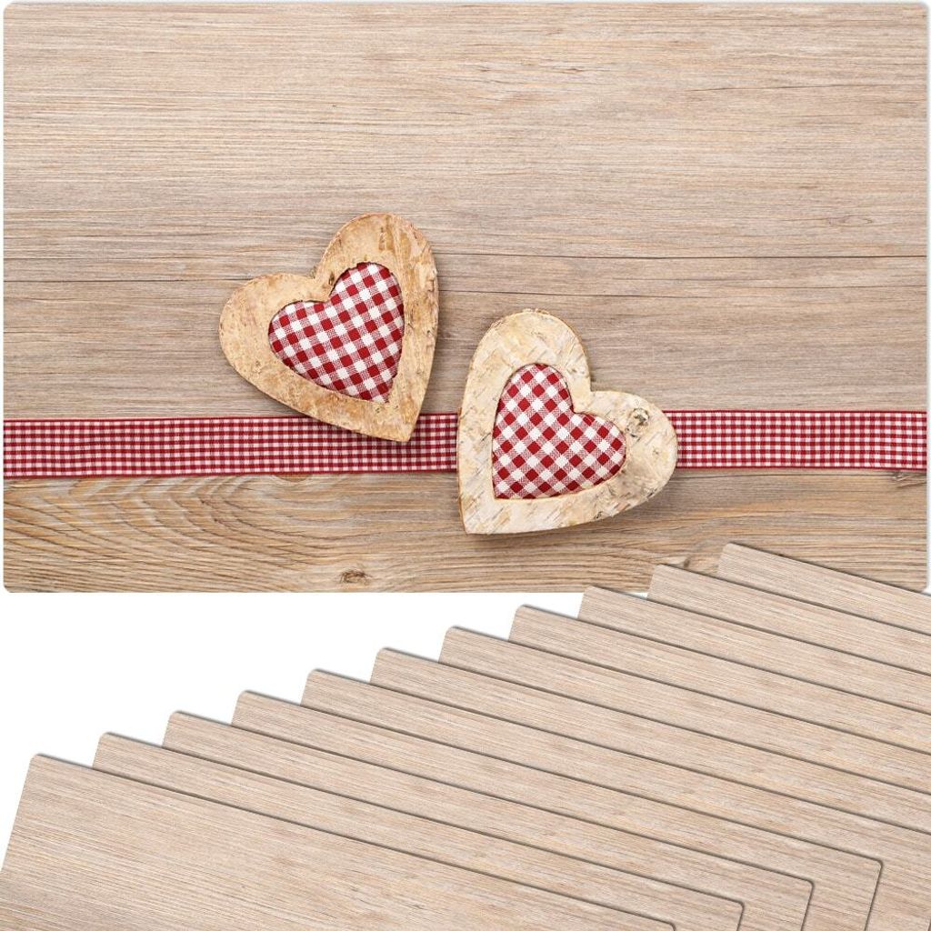 Abwaschbare Tischsets 12er Set Landhaus-Stil Herzen