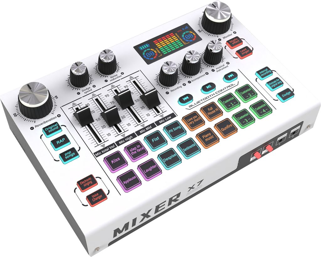 X7 Externe Live-Soundkarte, Audio-Mixer-Board, fuer Live-Streaming, Musikaufnahme, Karaoke, Singen, Gaming, 16 Ausweichgeschwindigkeiten, 12 Spezia...