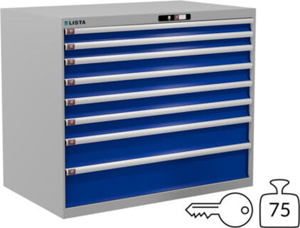 Lista Schubladenschrank - 78.830.518 - 1.000x1.193x725 mm (HxBxT) - 8 Schubladen - 75 kg - Key Lock - RAL 7035/RAL 5005