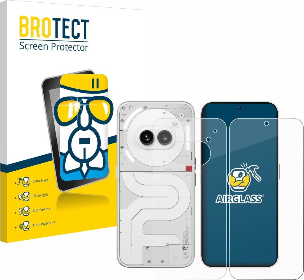 BROTECT Schutzglas für Nothing Phone (2a) (Display+Rückseite) Schutzfolie Panzer Folie Glas Display Schutz klar