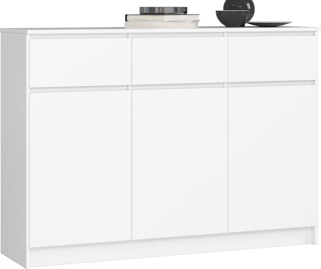 Kommode AKORD K140 Weiß 138 cm 3 Türen 3 Schubladen 6 Produktbild 