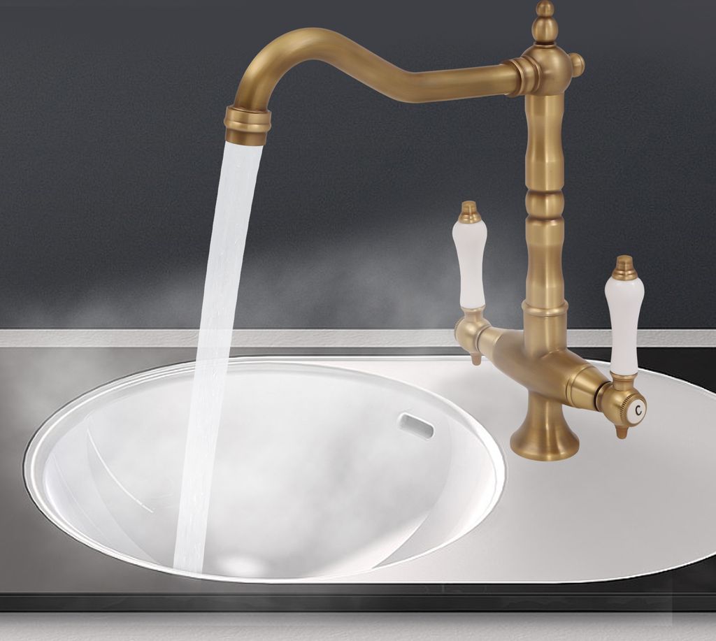 Antiker Wasserhahn Zweigriff-Mischbatterie Waschtischarmatur (braun) für Bad Küche