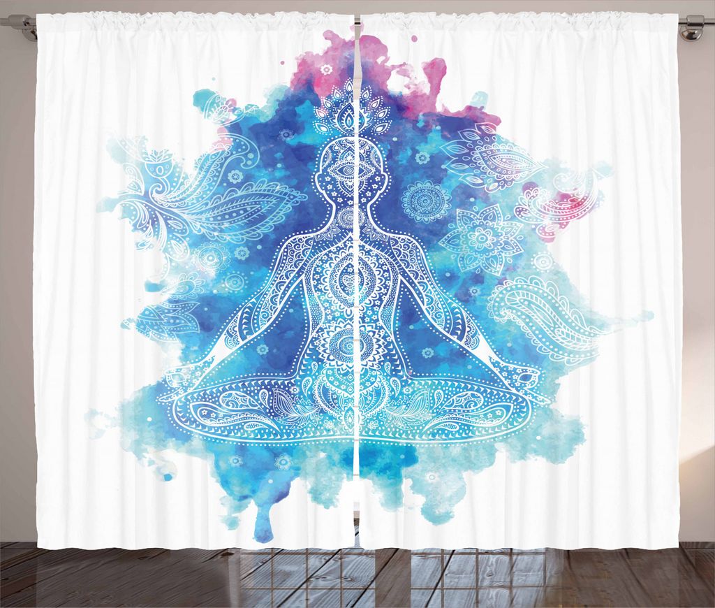 ABAKUHAUS Chakra Rustikaler Gardine, Damast Schablone Mandala, Schlafzimmer Kräuselband Vorhang mit Schlaufen und Haken, 280 x 225 cm, Getrocknete...
