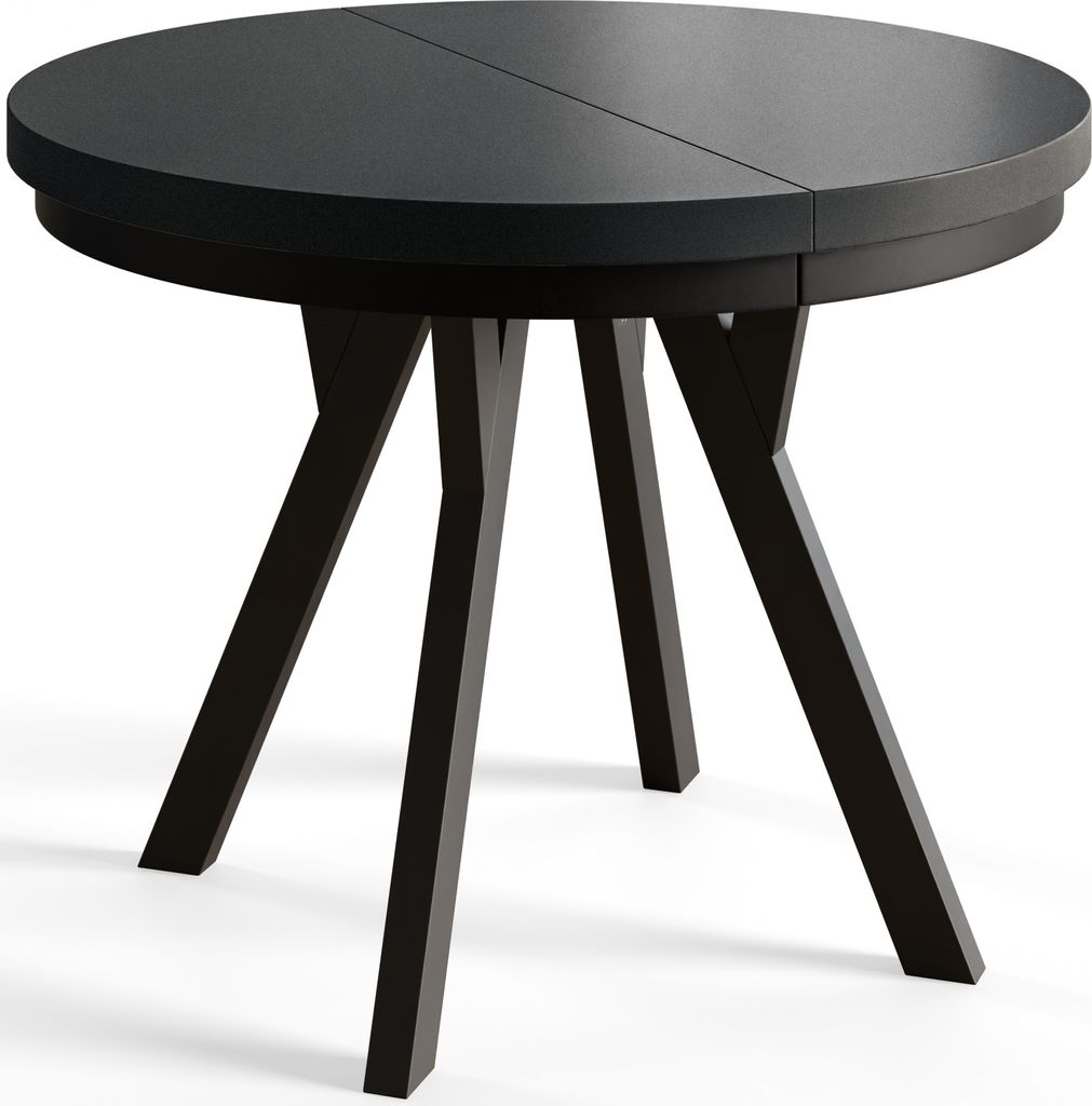 Runder Esszimmertisch EVO, ausziehbarer Tisch Durchmesser: 90 cm bis 190 cm, Wohnzimmertisch Farbe: Schwarz, mit Stabile Beine in Farbe Schwarz