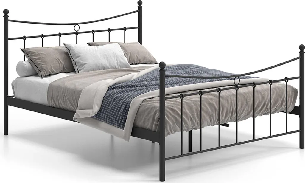 Lit Liza 160x200 noir : Design moderne et sommier à lattes inclus