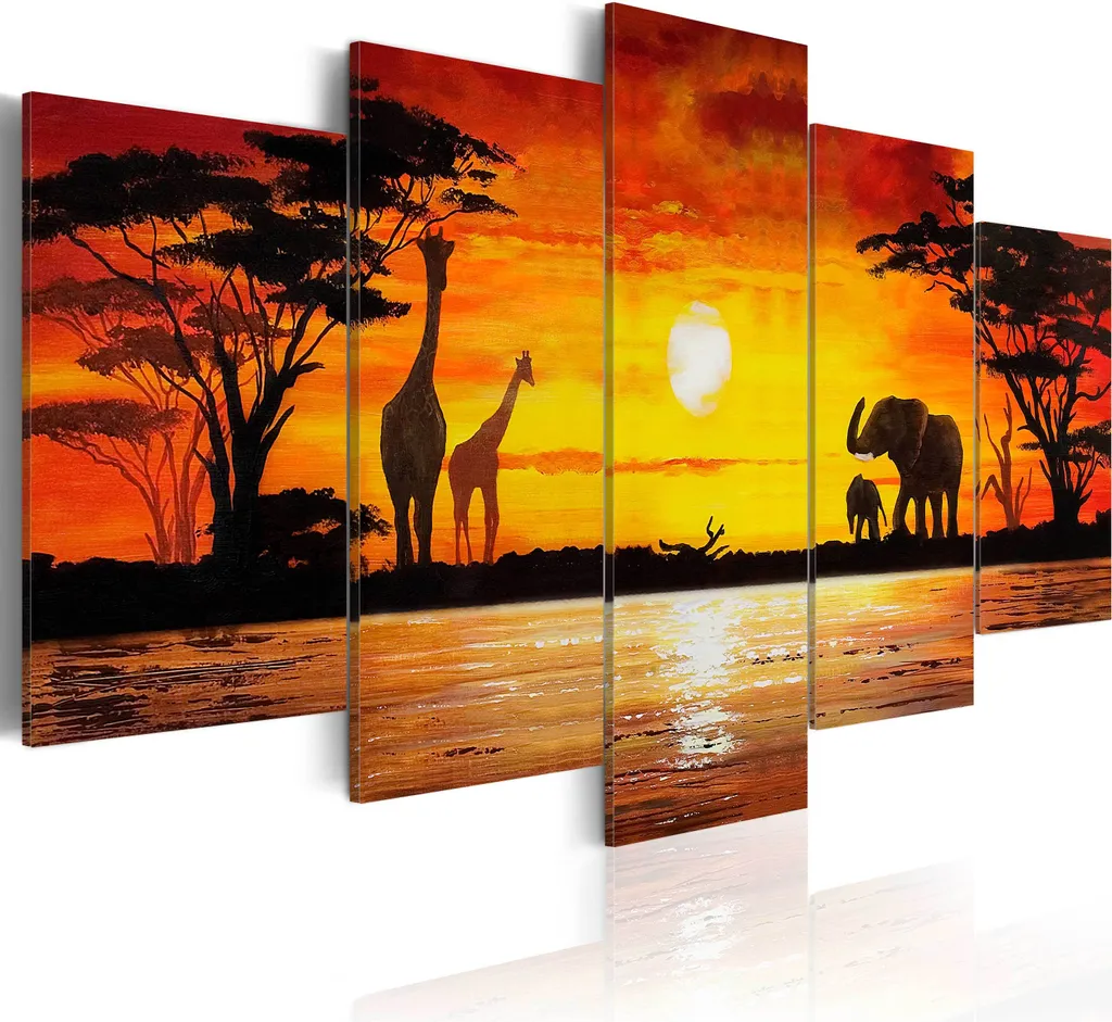 Decorazione Murale Africa 200x100 - Quadro Moderno 5 Pannelli su Tela