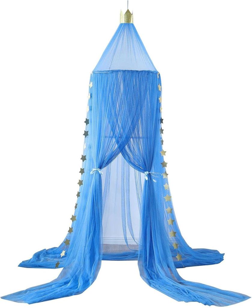 Marineblaues Prinzessinnen-Kuppel-Moskitonetz-Bettbaldachin mit Krone, Bettzelt-Dekoration für Ankleidezimmer, Lesezimmer, Spielezimmer