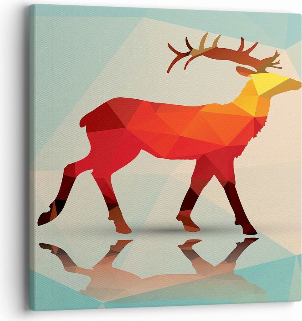 Bild auf Leinwand - Leinwandbild - Hirsch Illustration modern Grafik - 40x40cm - Wand Bild - Wanddeko - Leinwanddruck - Bilder - Kunstdruck - Leinw...