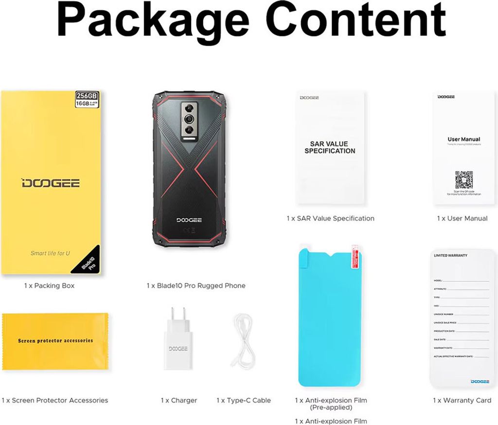 DOOGEE Blade 10 PRO Outdoor-Smartphone (2024) - Android 14, 16GB+256GB, 6.56" HD+, IP68/IP69K, 5150 MAh