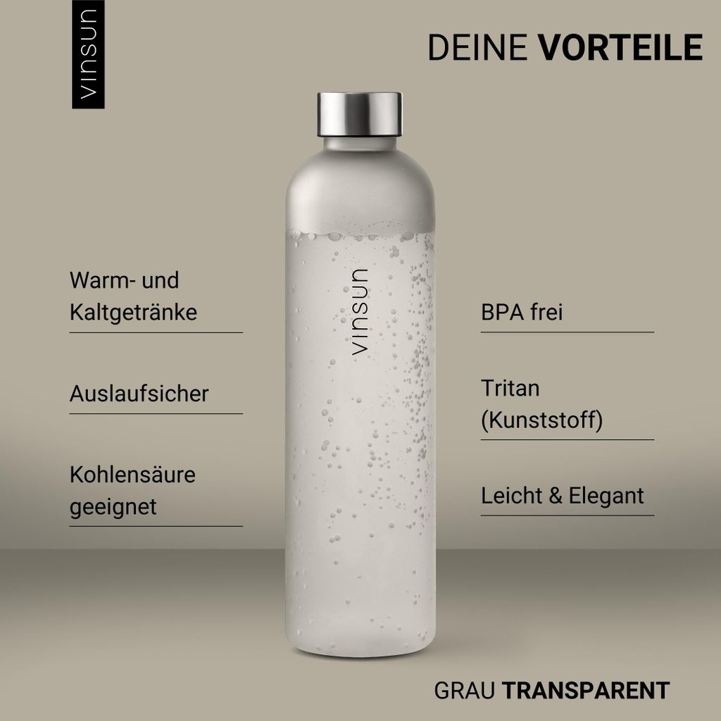 Trinkflasche 1,5L Sport Wasser Flasche grau Vinsun