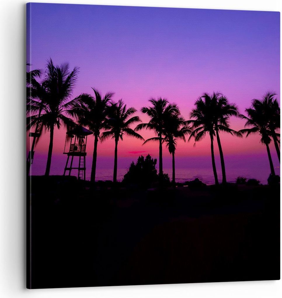 Bild auf Leinwand - Leinwandbild - Sonnenuntergang dämmerung sonne palme - 60x60cm - Wand Bild - Wanddeko - Leinwanddruck - Bilder - Kunstdruck - ...