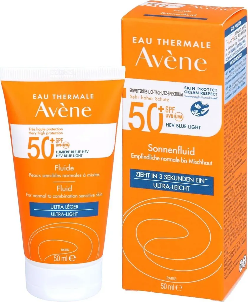 Anti-Traces Blanches : Fluide Solaire Avène SPF 50+ Sans Parfum 50 ml