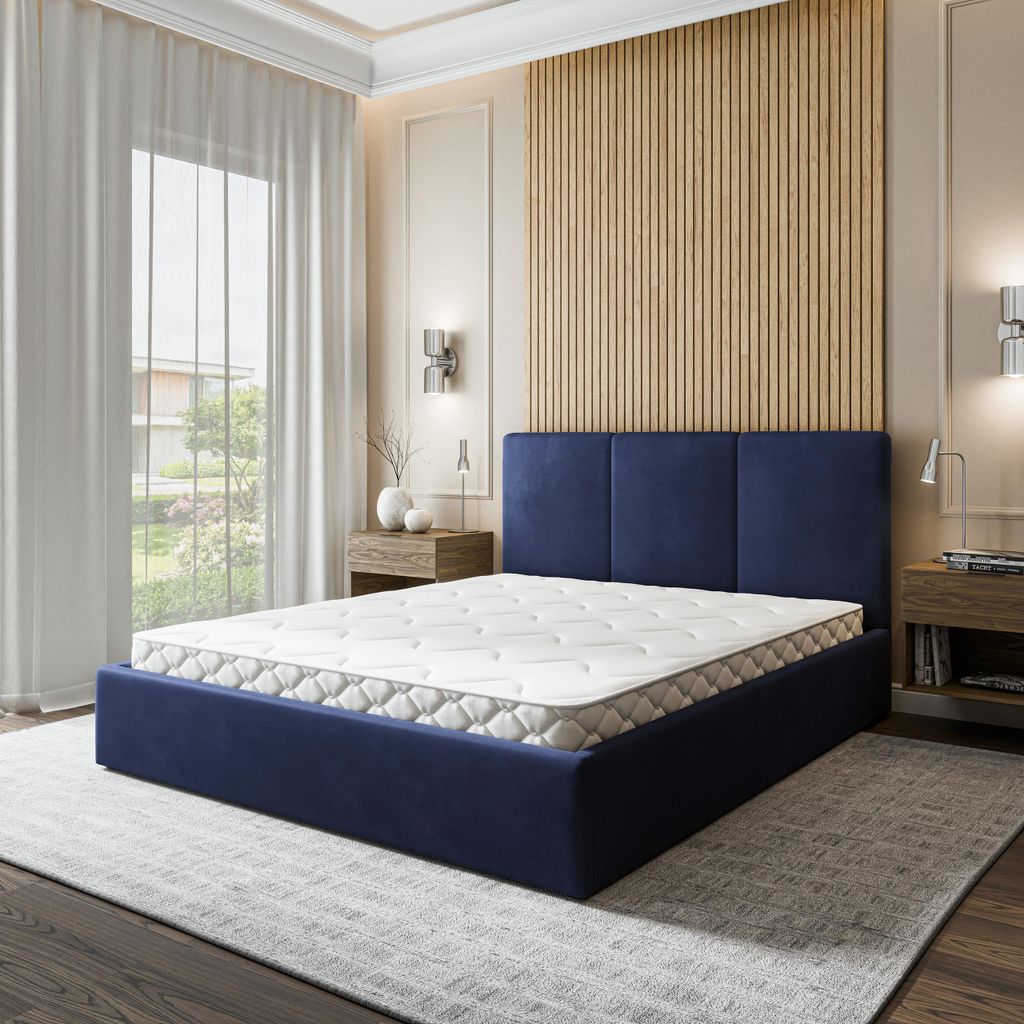 Masseno Polsterbett AZURI 200x200 cm, Polsterbett mit Bettkästen -Blau, MAGIC VELVET 2216