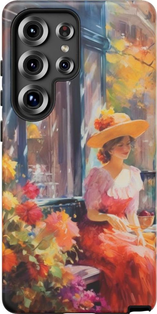 Farbintensive Gartenidylle mit stilvoller Frau – Handyhülle Kompatibel mit Galaxy S25 Ultra