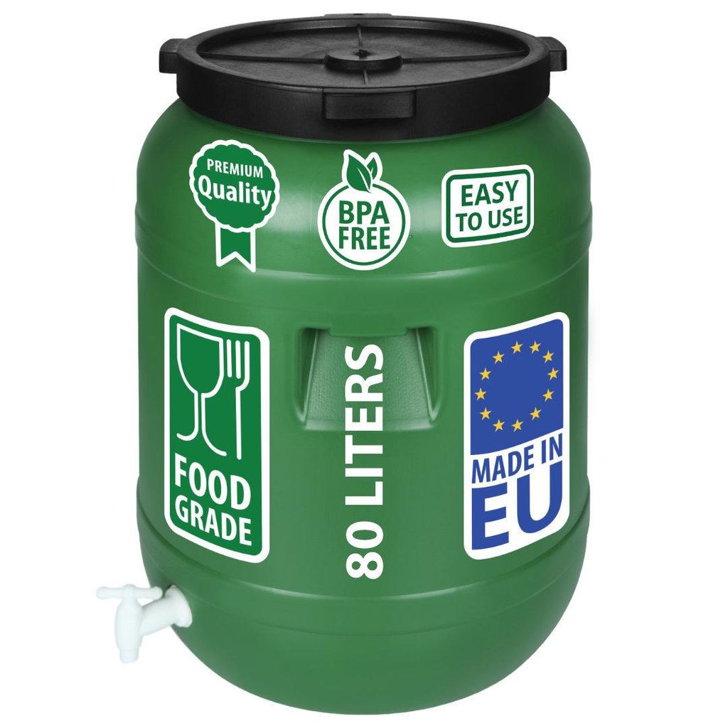 Weithalsfass Futtertonne Fasssilage Regen Fass Gepäcktonne 80 Liter mit Deckel Wasserhahn grün