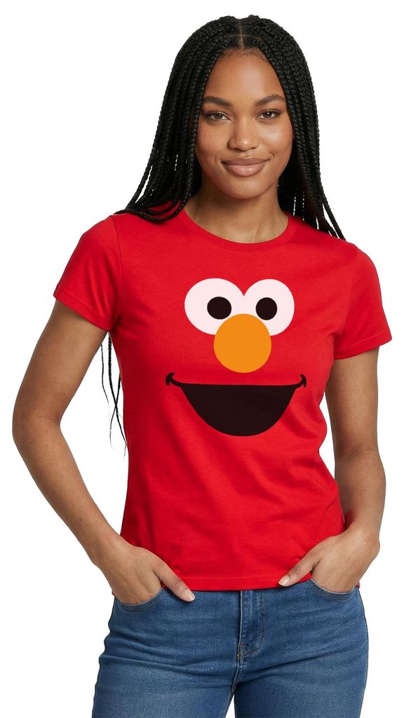 Spreadshirt Sesamstraße Elmo Gesicht Kostüm Karneval Frauen T-Shirt, M, Rot