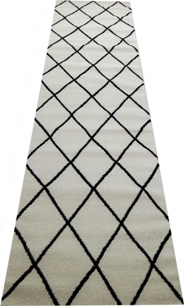 Teppich Skandinavischer Stil Wohnzimmer Rautenmuster - pflegeleicht - creme schwarz Größe - 80 x 300 cm